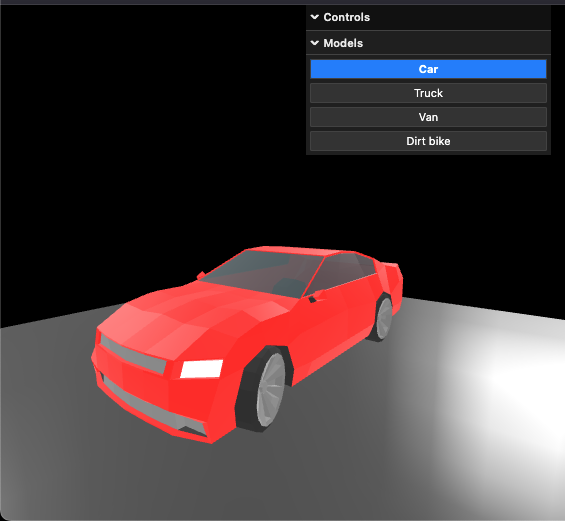 Screenshot of the model viewer showing a red low-poly car